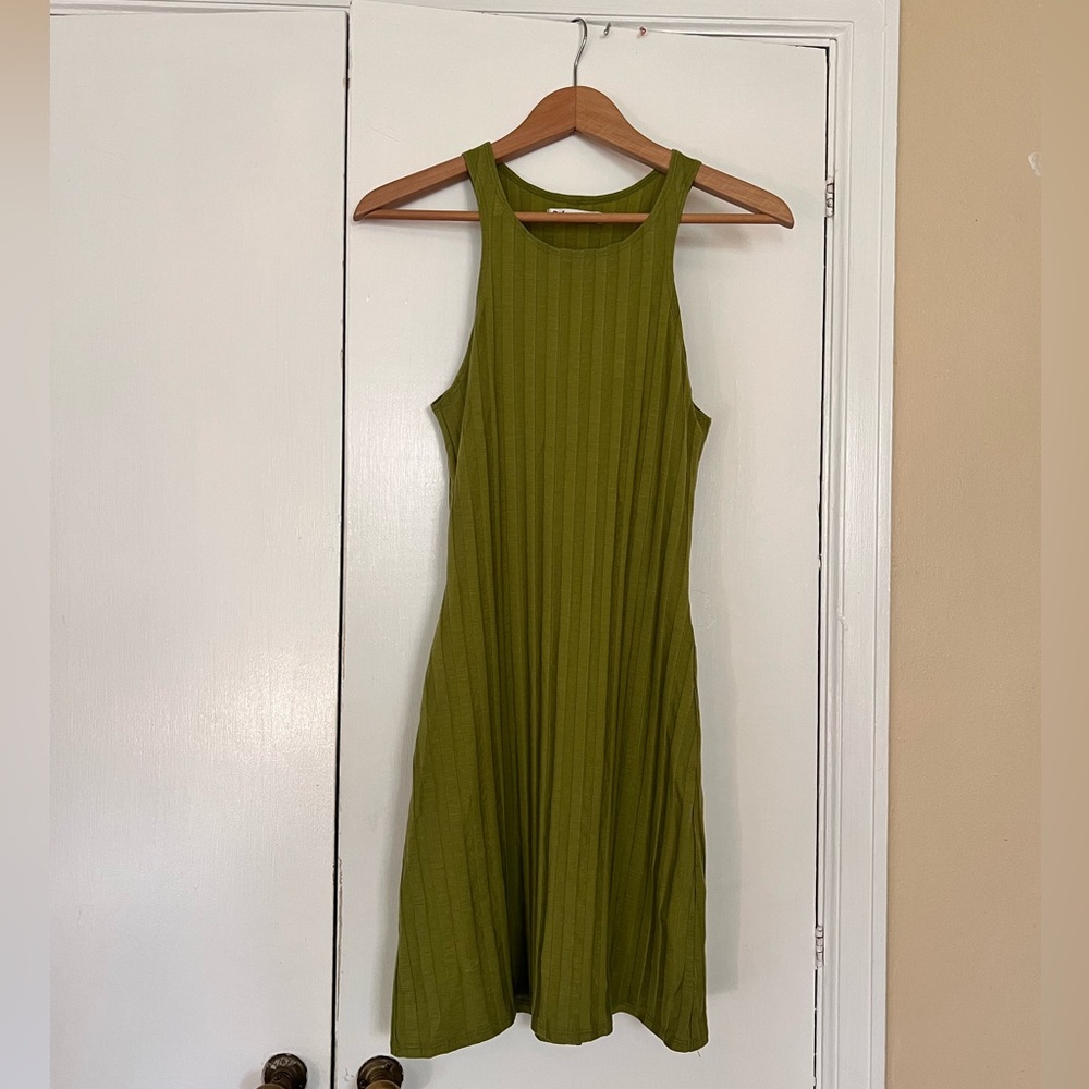 Reformation Olive Ribbed Midi Dress